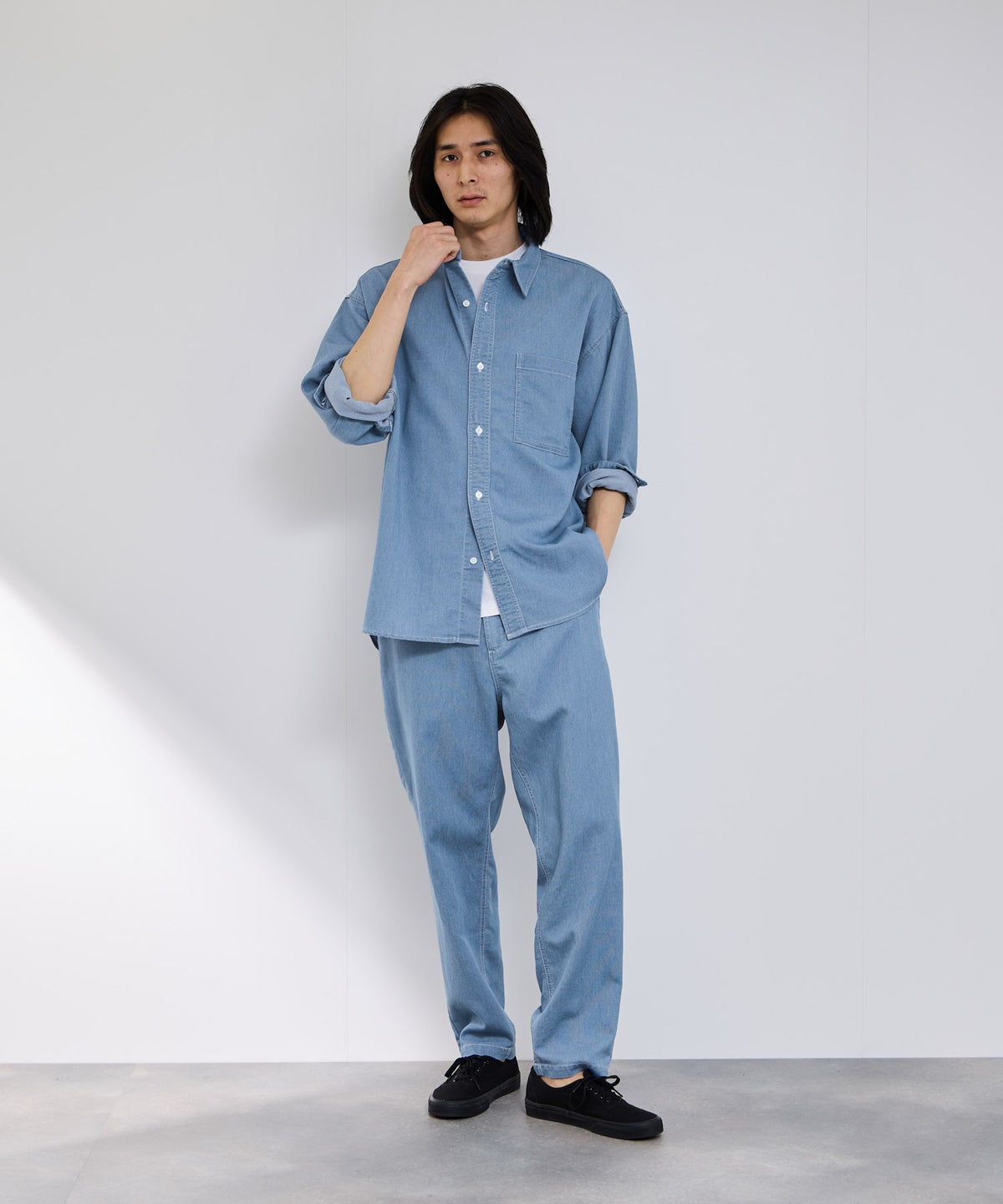 NAVY ブリーズデニム 長袖レギュラーカラーシャツ メンズ