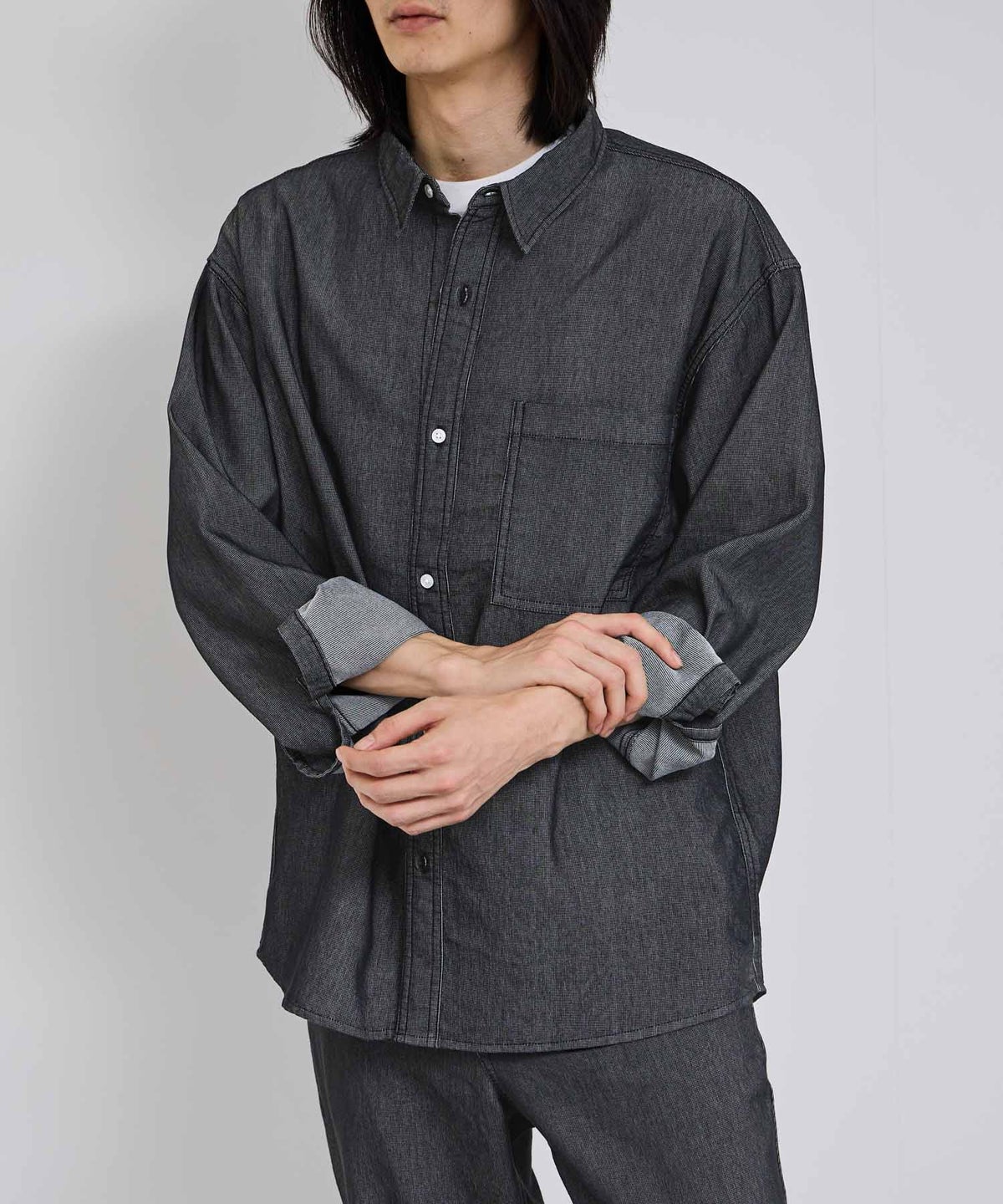 NAVY ブリーズデニム 長袖レギュラーカラーシャツ メンズ