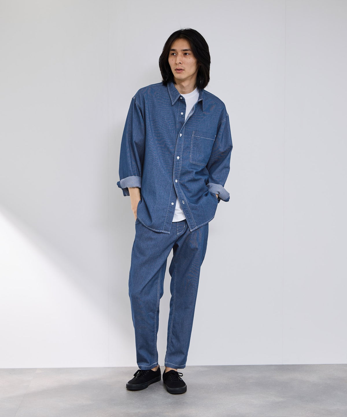 NAVY ブリーズデニム 長袖レギュラーカラーシャツ メンズ