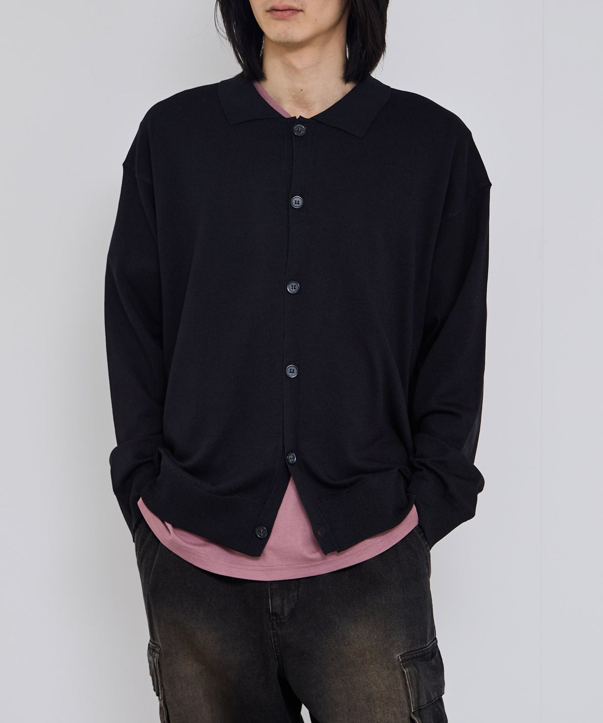 URBAN COLLECTION ポリニット ポロカーディガン メンズ