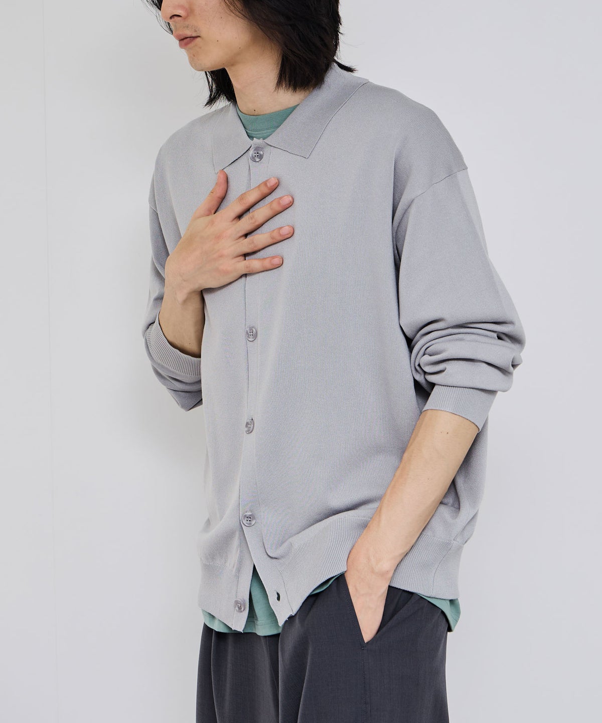URBAN COLLECTION ポリニット ポロカーディガン メンズ