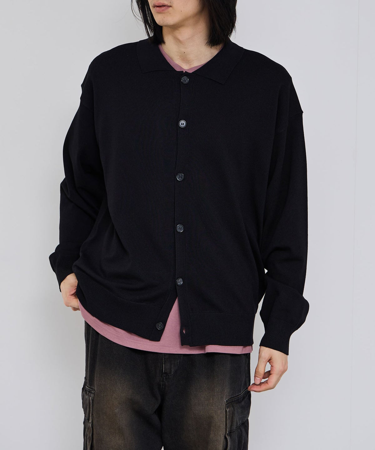 URBAN COLLECTION ポリニット ポロカーディガン メンズ