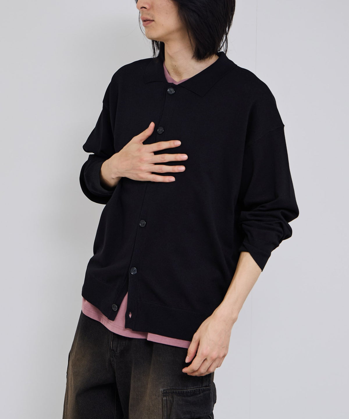 URBAN COLLECTION ポリニット ポロカーディガン メンズ