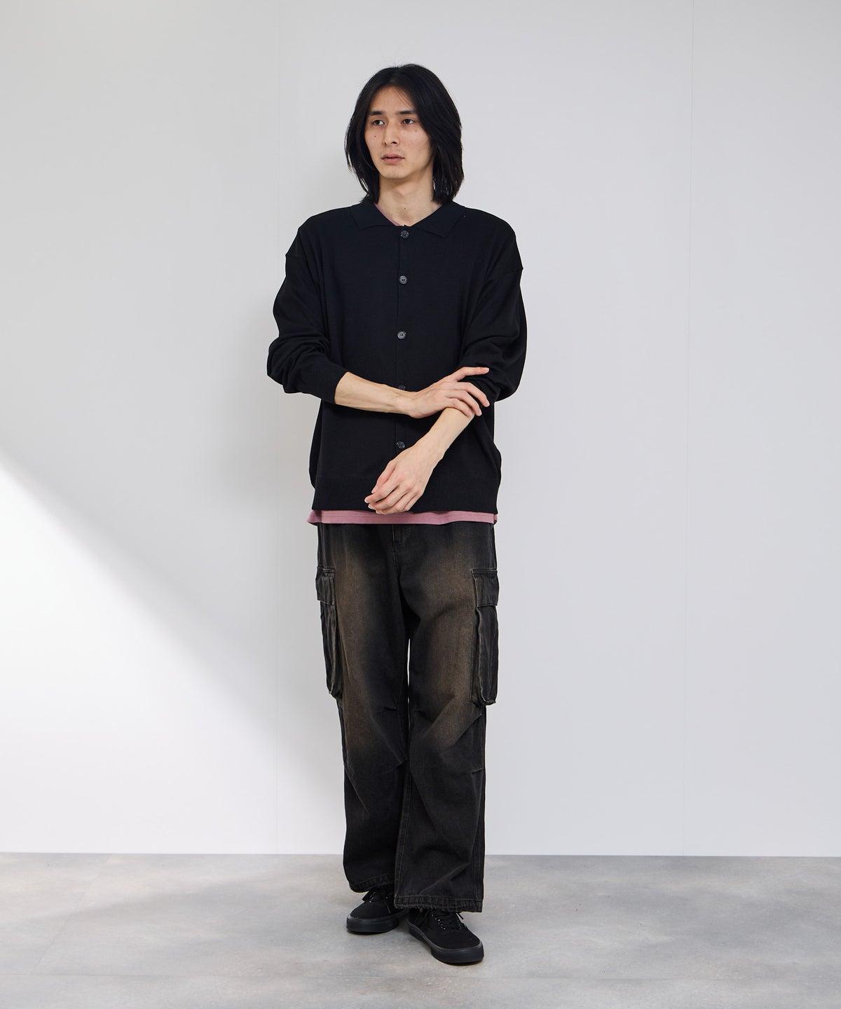 URBAN COLLECTION ポリニット ポロカーディガン メンズ