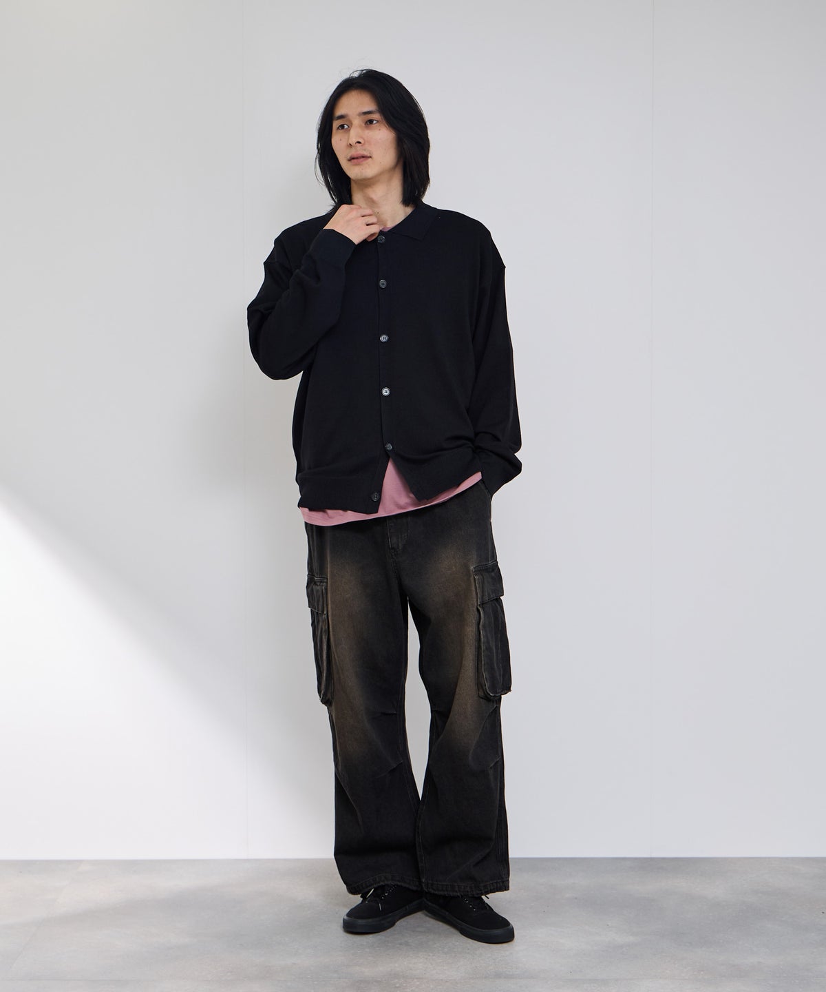 URBAN COLLECTION ポリニット ポロカーディガン メンズ