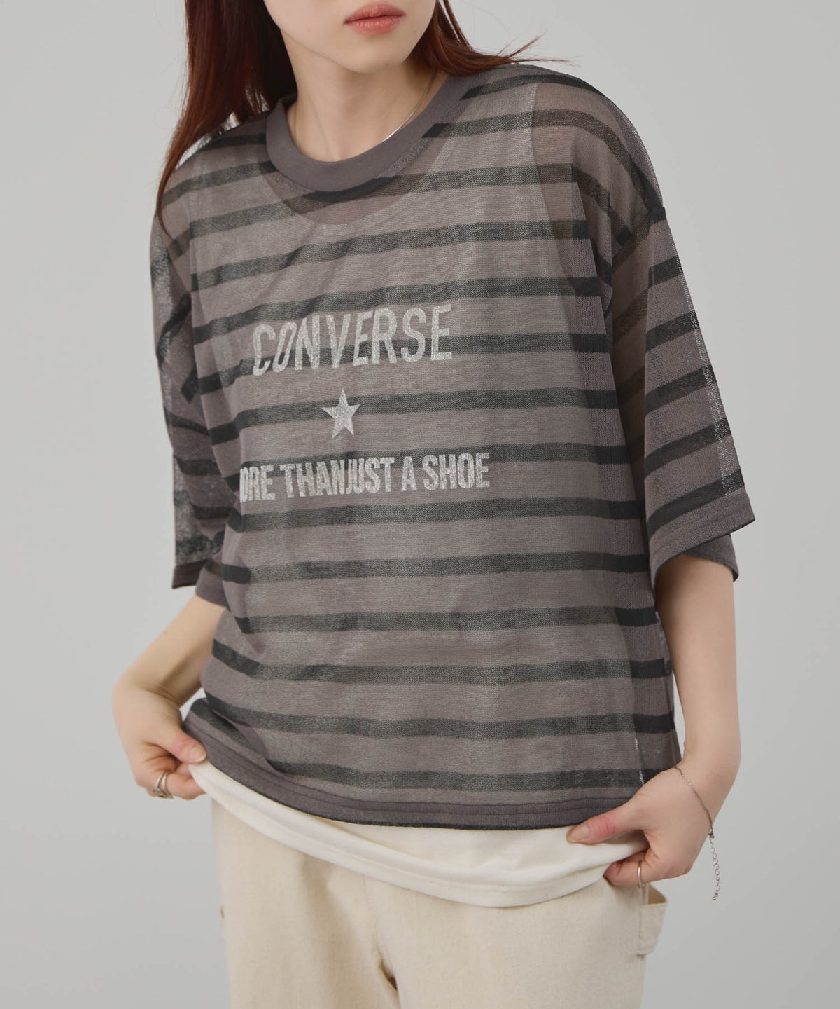 CONVERSE 透かしボーダーTシャツアンサンブル レディース