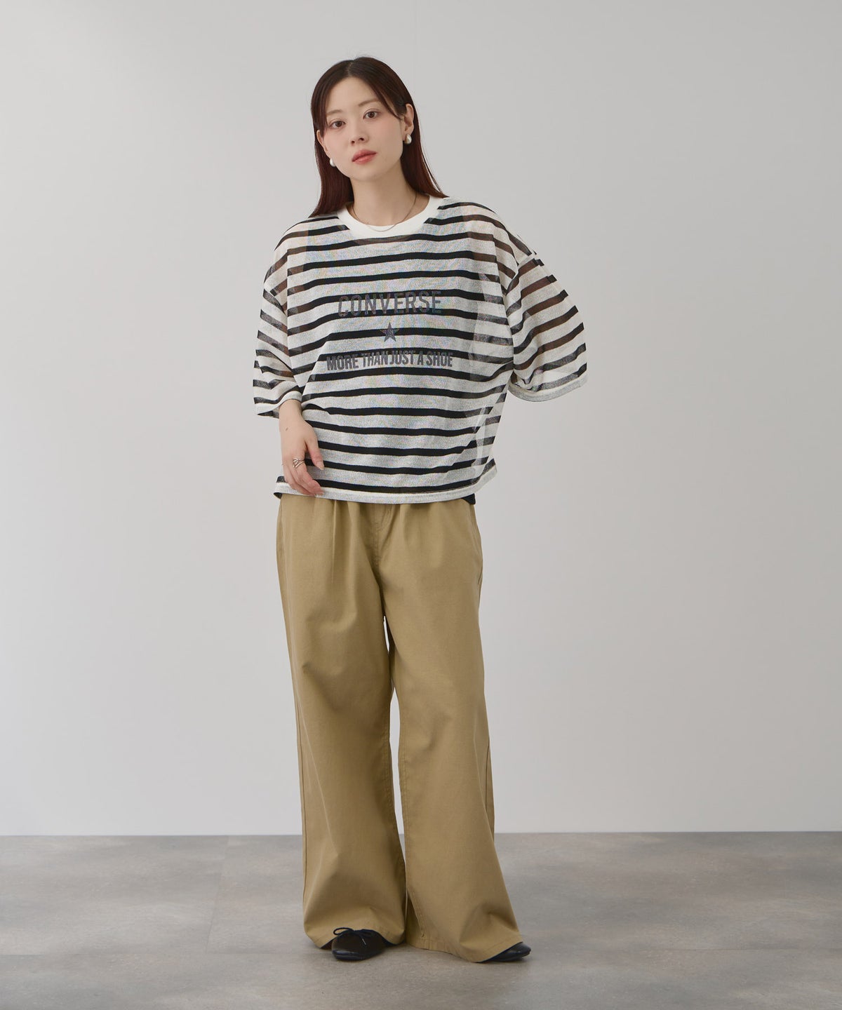 CONVERSE 透かしボーダーTシャツアンサンブル レディース