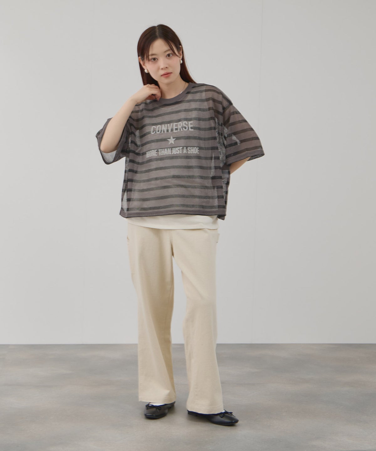 CONVERSE 透かしボーダーTシャツアンサンブル レディース