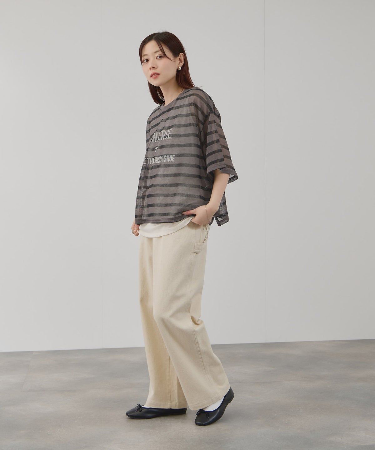 CONVERSE 透かしボーダーTシャツアンサンブル レディース