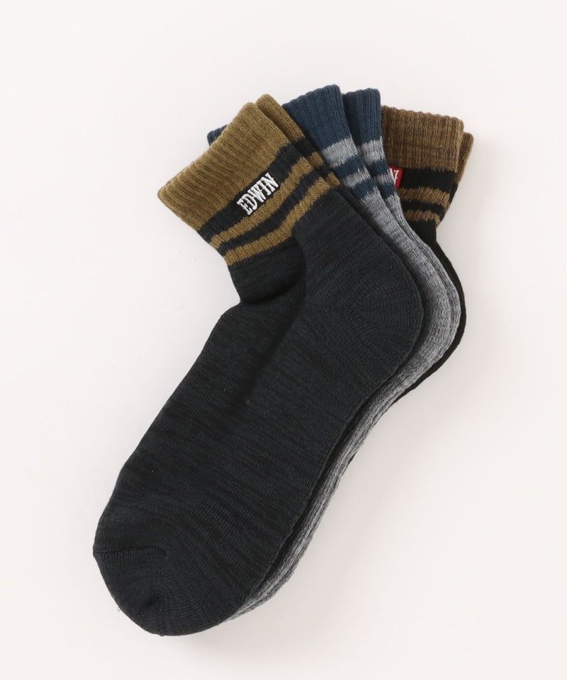 EDWIN  BODY FIRE クォーターソックス ロゴ 3足組 メンズ商品画像-1