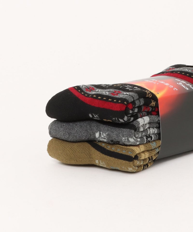 EDWIN  BODY FIRE クルー丈ソックス 雪柄 3足組 メンズ商品画像-2