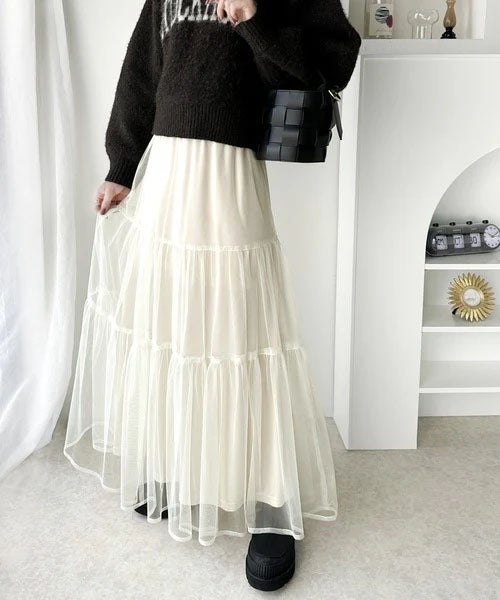 Classical Elf ふわっと愛らしく。チュールティアードロングスカート商品画像-1