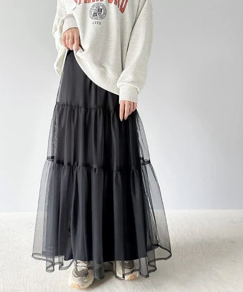 Classical Elf ふわっと愛らしく。チュールティアードロングスカート商品画像-2