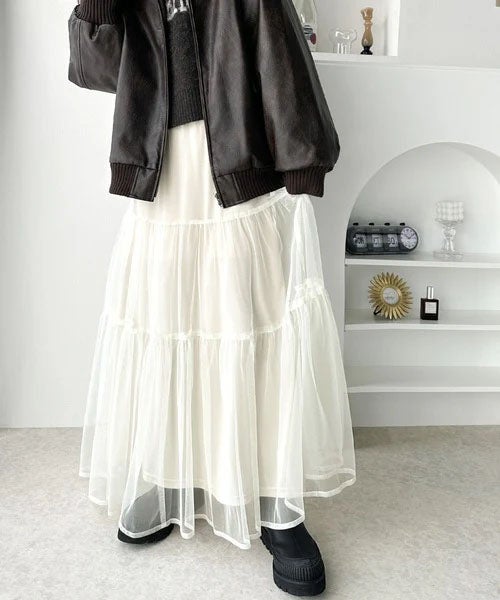Classical Elf ふわっと愛らしく。チュールティアードロングスカート商品画像-3
