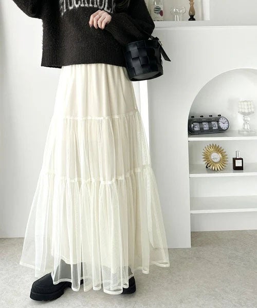 Classical Elf ふわっと愛らしく。チュールティアードロングスカート商品画像-4