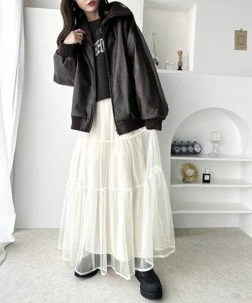 Classical Elf ふわっと愛らしく。チュールティアードロングスカート商品画像-5