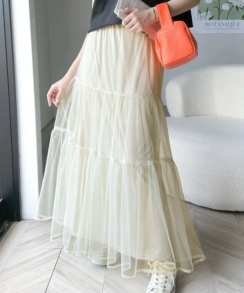 Classical Elf ふわっと愛らしく。チュールティアードロングスカート商品画像-6