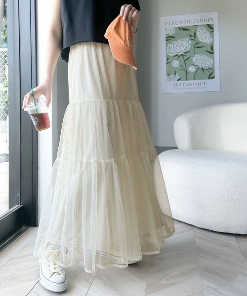 Classical Elf ふわっと愛らしく。チュールティアードロングスカート商品画像-7