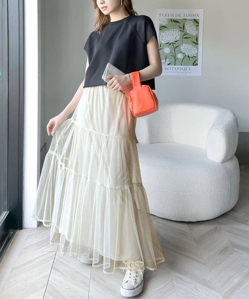 Classical Elf ふわっと愛らしく。チュールティアードロングスカート商品画像-8