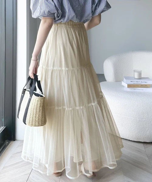 Classical Elf ふわっと愛らしく。チュールティアードロングスカート商品画像-10