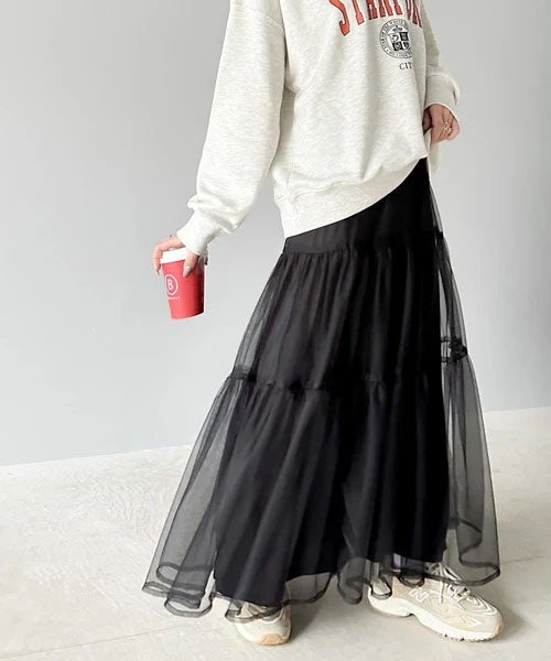 Classical Elf ふわっと愛らしく。チュールティアードロングスカート商品画像-14