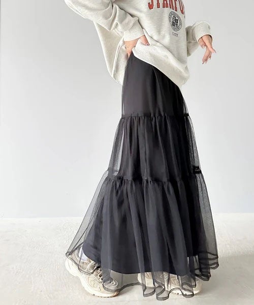 Classical Elf ふわっと愛らしく。チュールティアードロングスカート商品画像-16