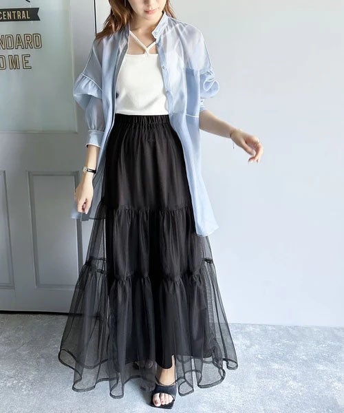 Classical Elf ふわっと愛らしく。チュールティアードロングスカート商品画像-18