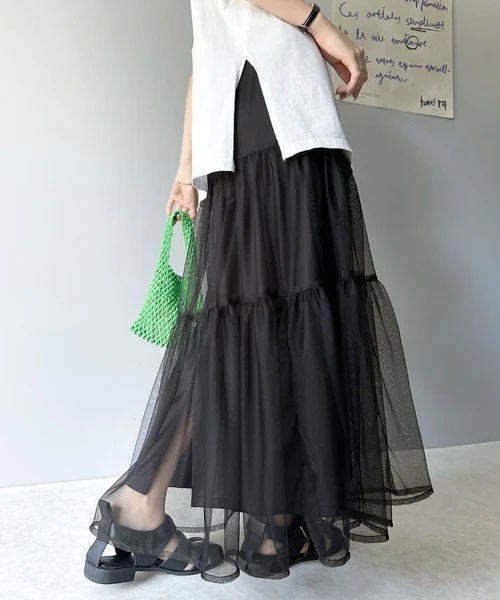 Classical Elf ふわっと愛らしく。チュールティアードロングスカート商品画像-19