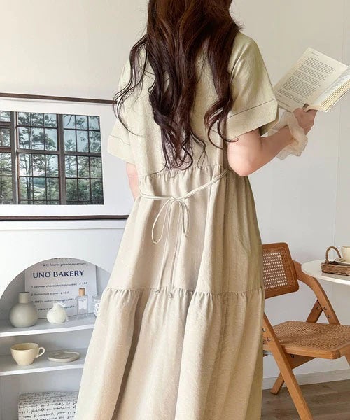 Classical Elf 【接触冷感・吸水速乾・UVカット・防シワ機能付き】愛らしさも上品さもわたしのもの。キーネックリボンティアードワンピース商品画像-16