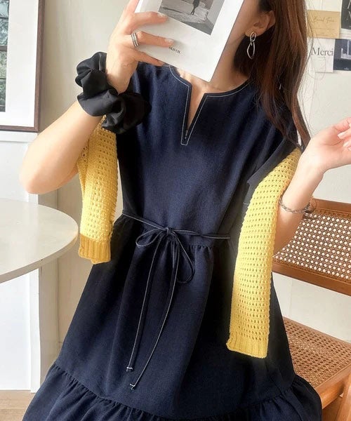 Classical Elf 【接触冷感・吸水速乾・UVカット・防シワ機能付き】愛らしさも上品さもわたしのもの。キーネックリボンティアードワンピース商品画像-23