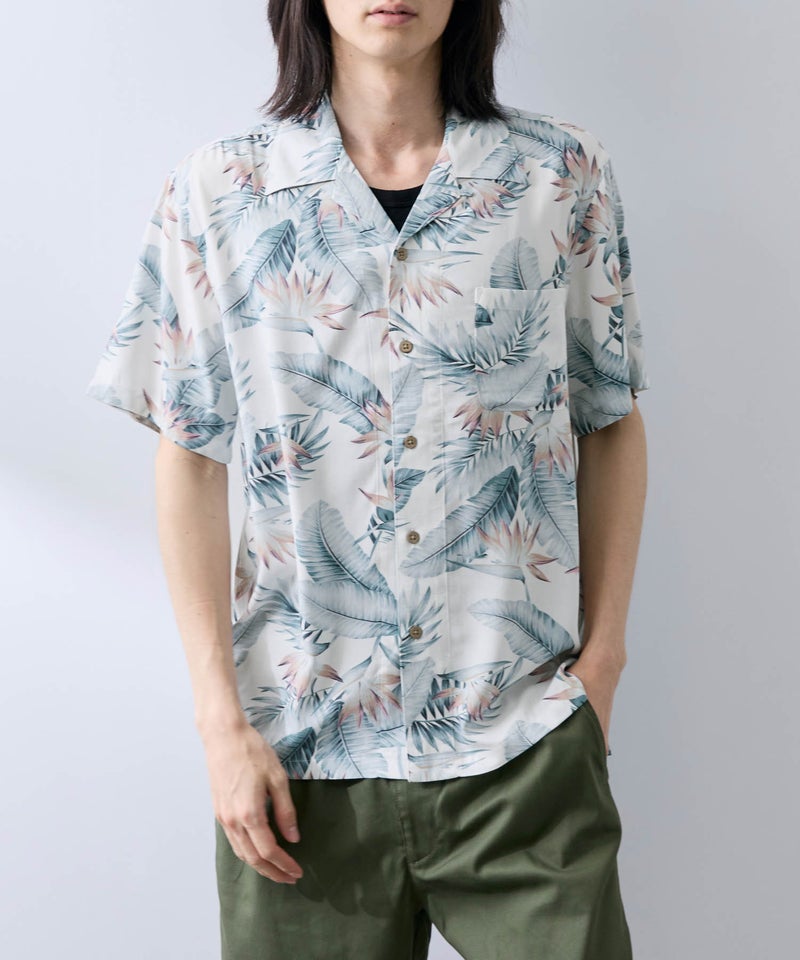 NAVY  SARARI レーヨンアロハプリントシャツ メンズ商品画像-1