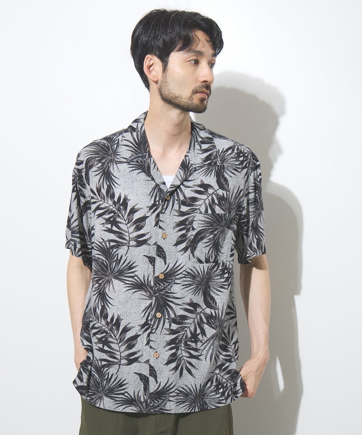 NAVY SARARI レーヨンアロハプリントシャツ メンズ
