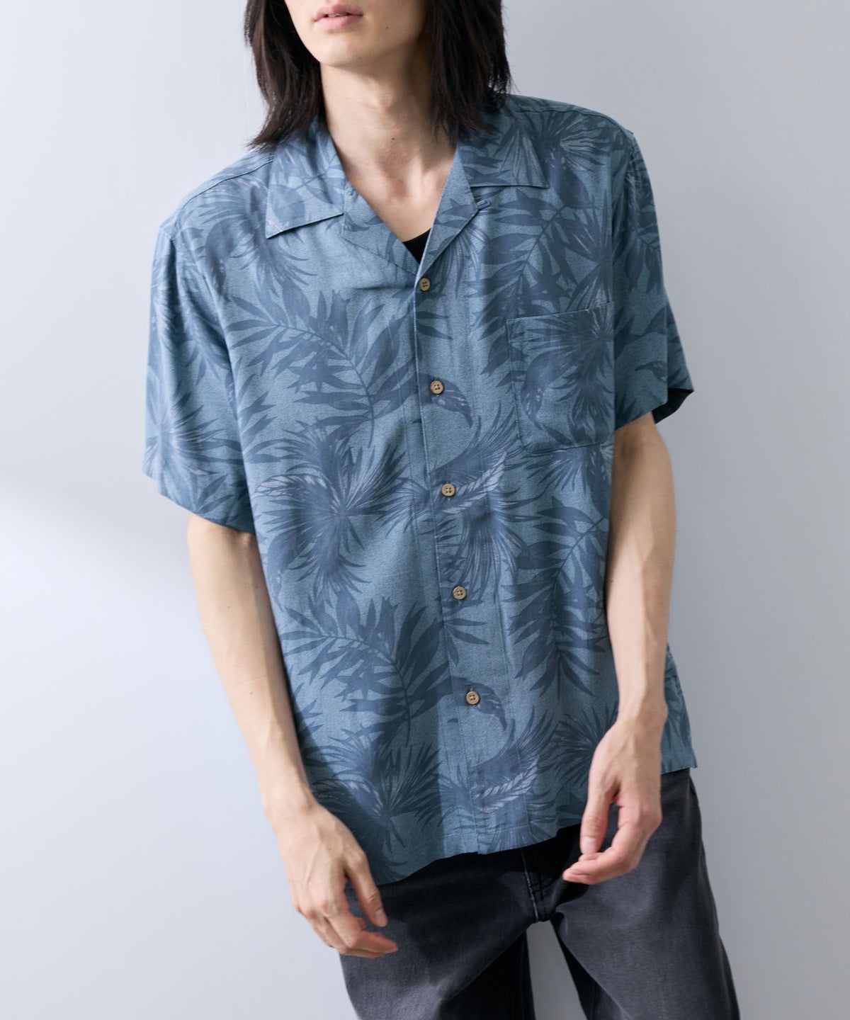 NAVY SARARI レーヨンアロハプリントシャツ メンズ