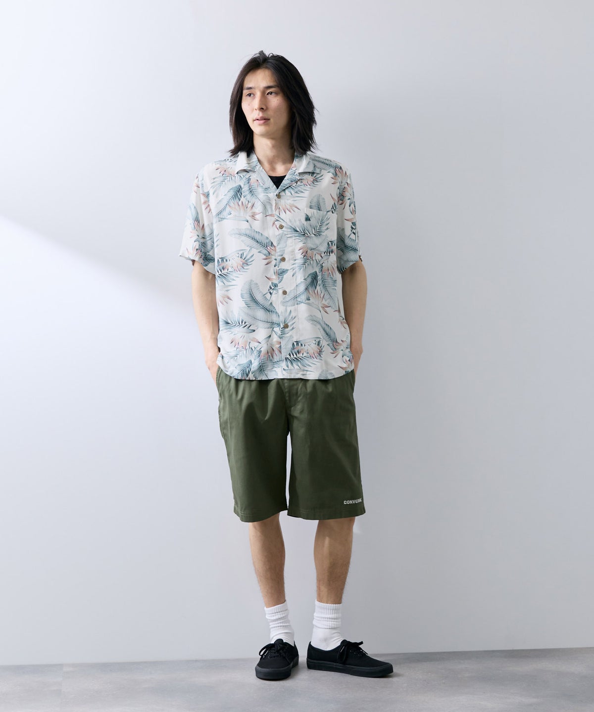 NAVY SARARI レーヨンアロハプリントシャツ メンズ