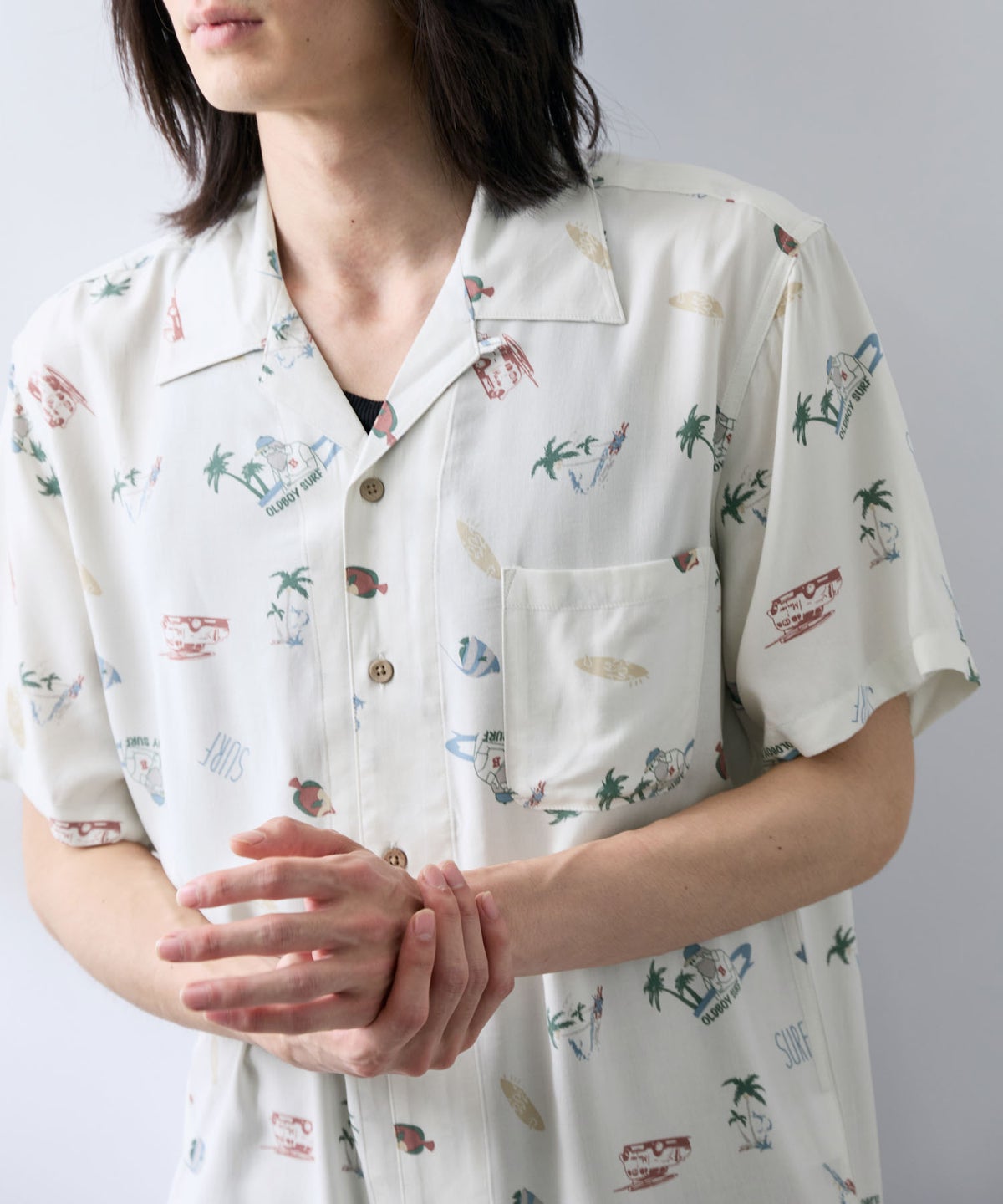 NAVY SARARI レーヨンアロハプリントシャツ メンズ