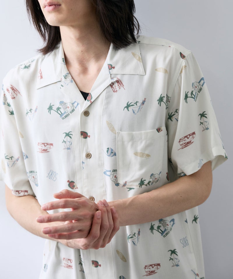 NAVY  SARARI レーヨンアロハプリントシャツ メンズ商品画像-12