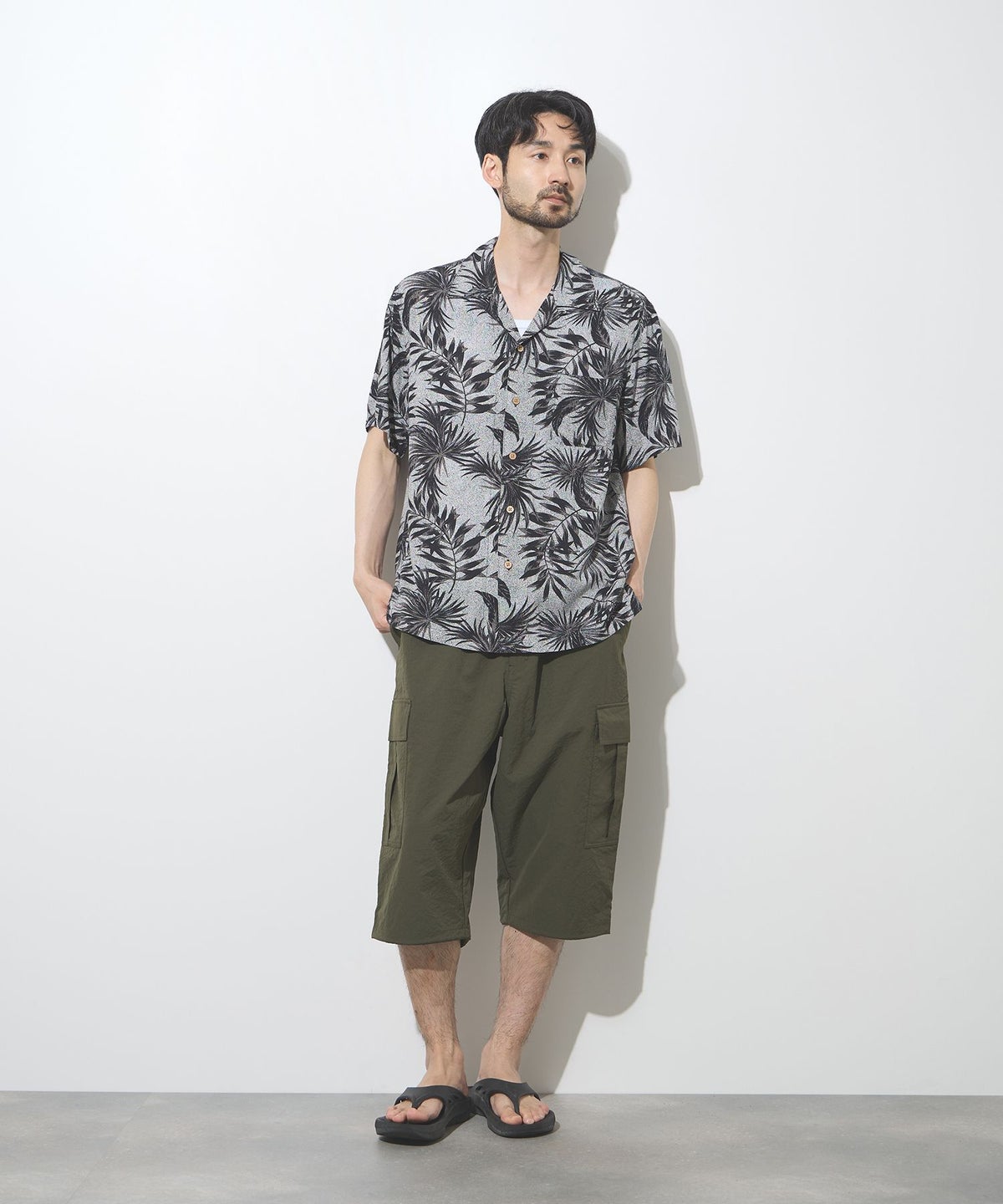NAVY SARARI レーヨンアロハプリントシャツ メンズ