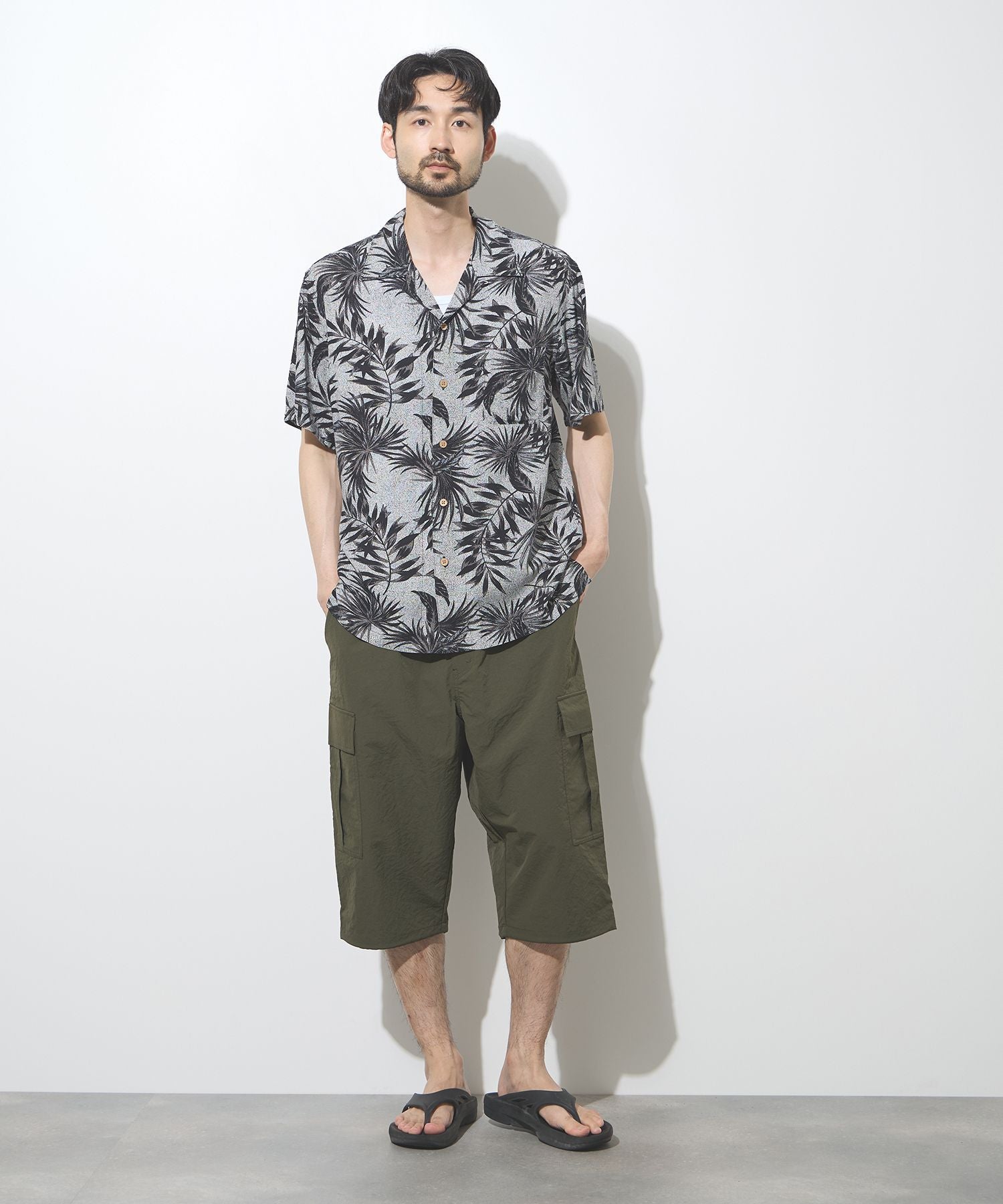 NAVY SARARI レーヨンアロハプリントシャツ メンズ