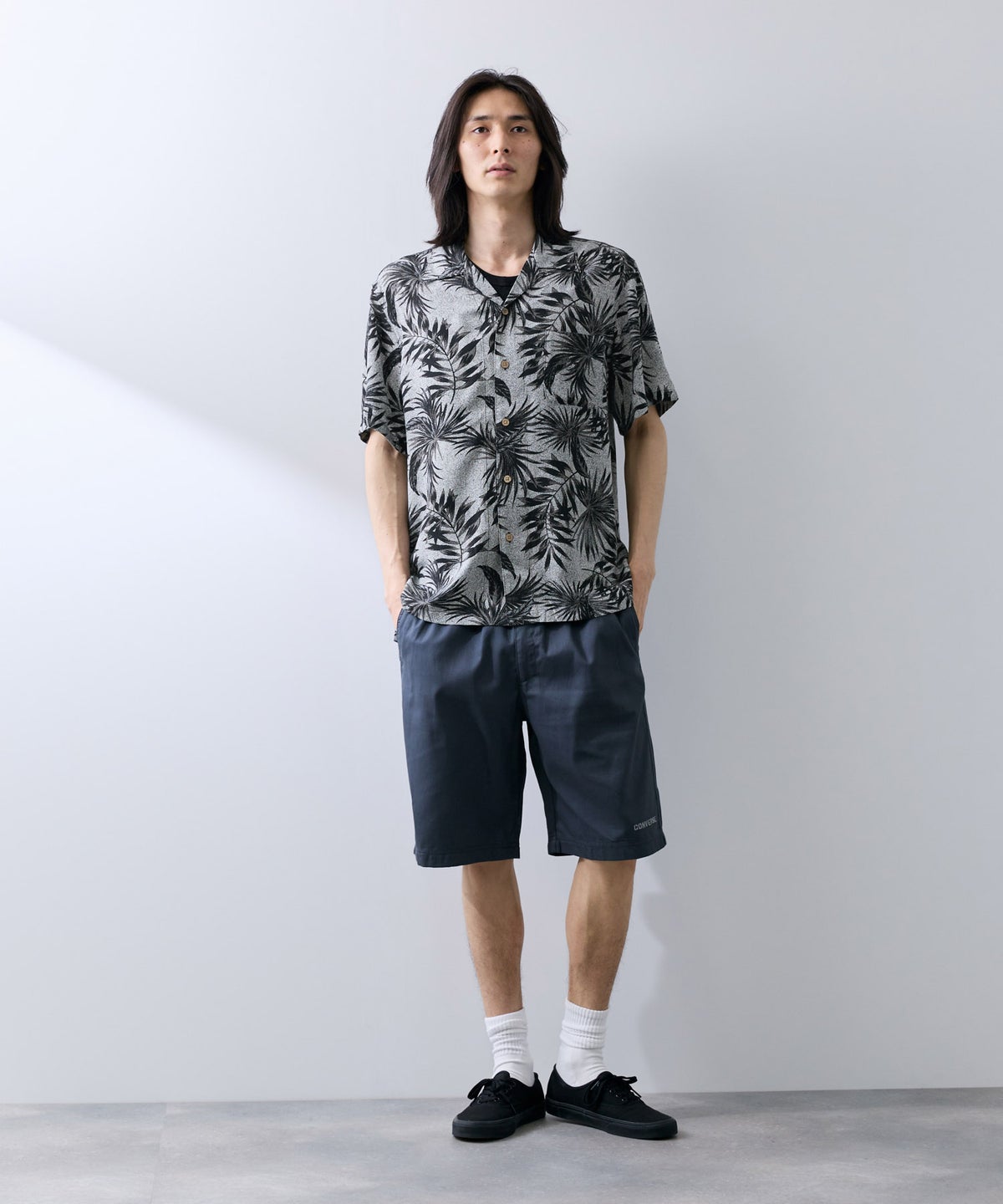 NAVY SARARI レーヨンアロハプリントシャツ メンズ