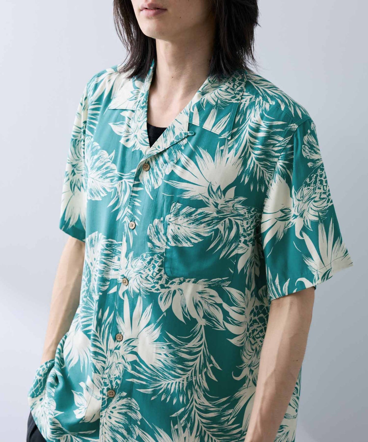 NAVY SARARI レーヨンアロハプリントシャツ メンズ