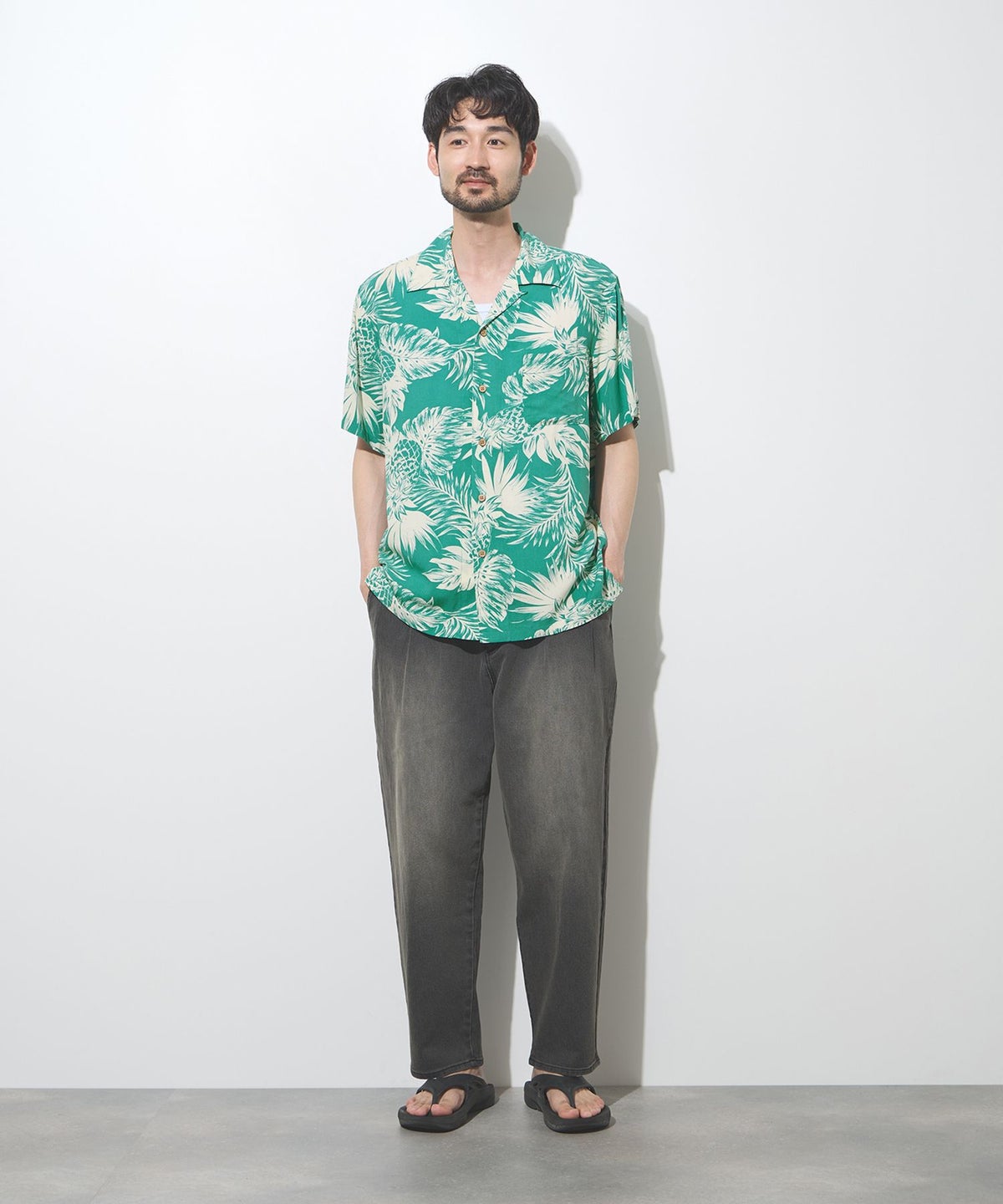 NAVY SARARI レーヨンアロハプリントシャツ メンズ
