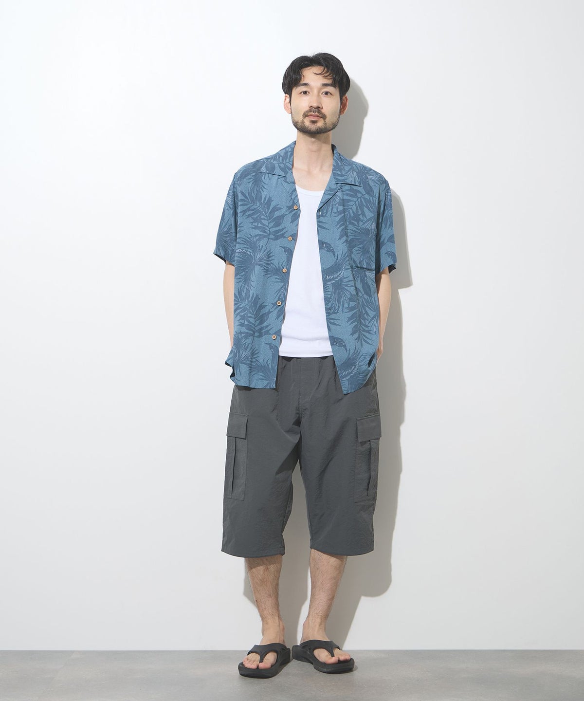 NAVY SARARI レーヨンアロハプリントシャツ メンズ