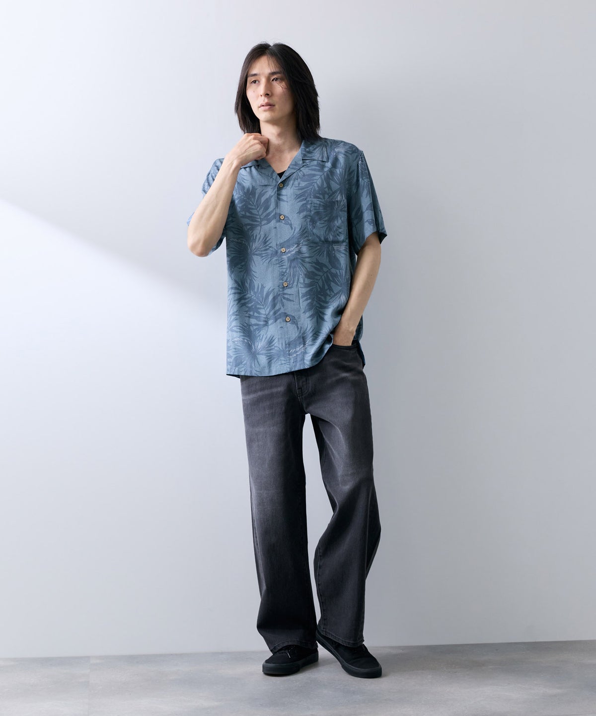 NAVY SARARI レーヨンアロハプリントシャツ メンズ
