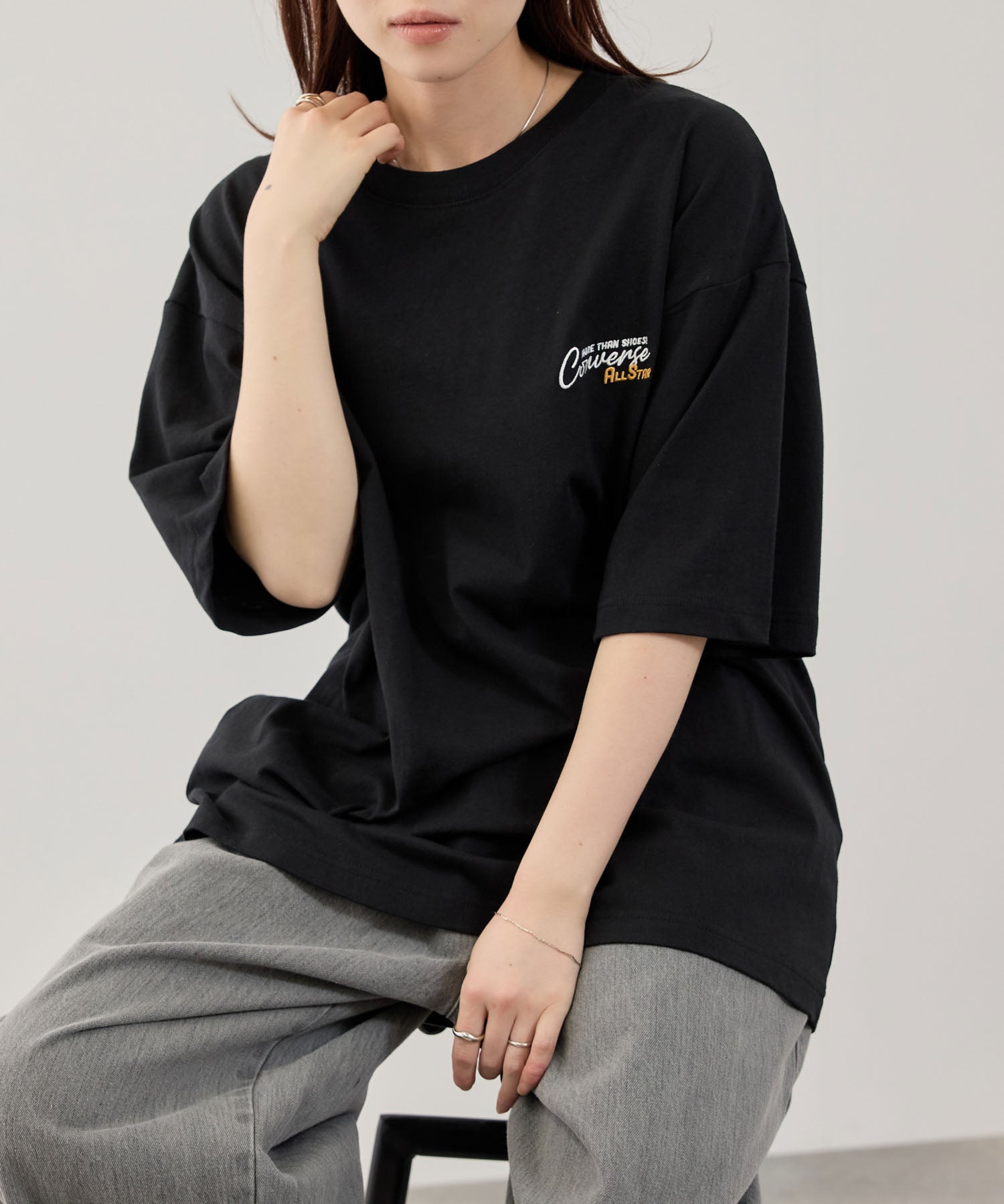95cm 黒 Tシャツ CONVERSE サガラ刺繍Tシャツ メンズ