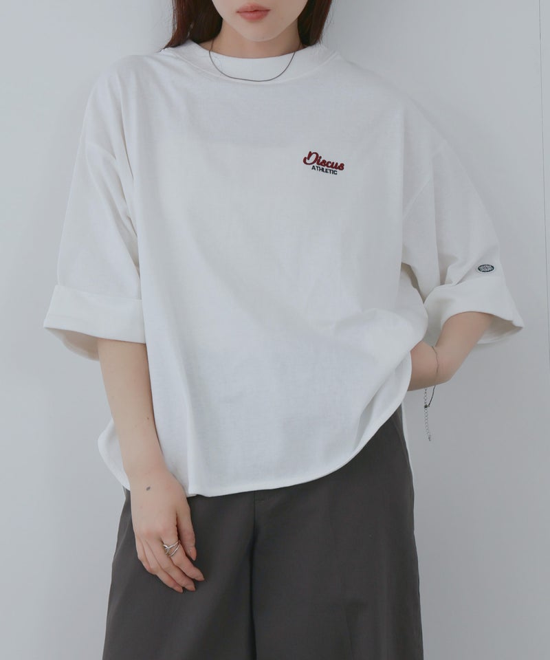 DISCUS  ワンポイント刺繍Tシャツ 6分袖 レディース メール便 対応商品商品画像-1