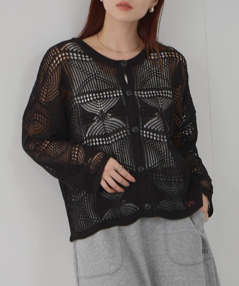 Free Nature クロシェ調 透かし編み ショートカーディガン レディース商品画像-1