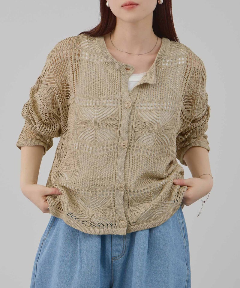 Free Nature クロシェ調 透かし編み ショートカーディガン レディース商品画像-3