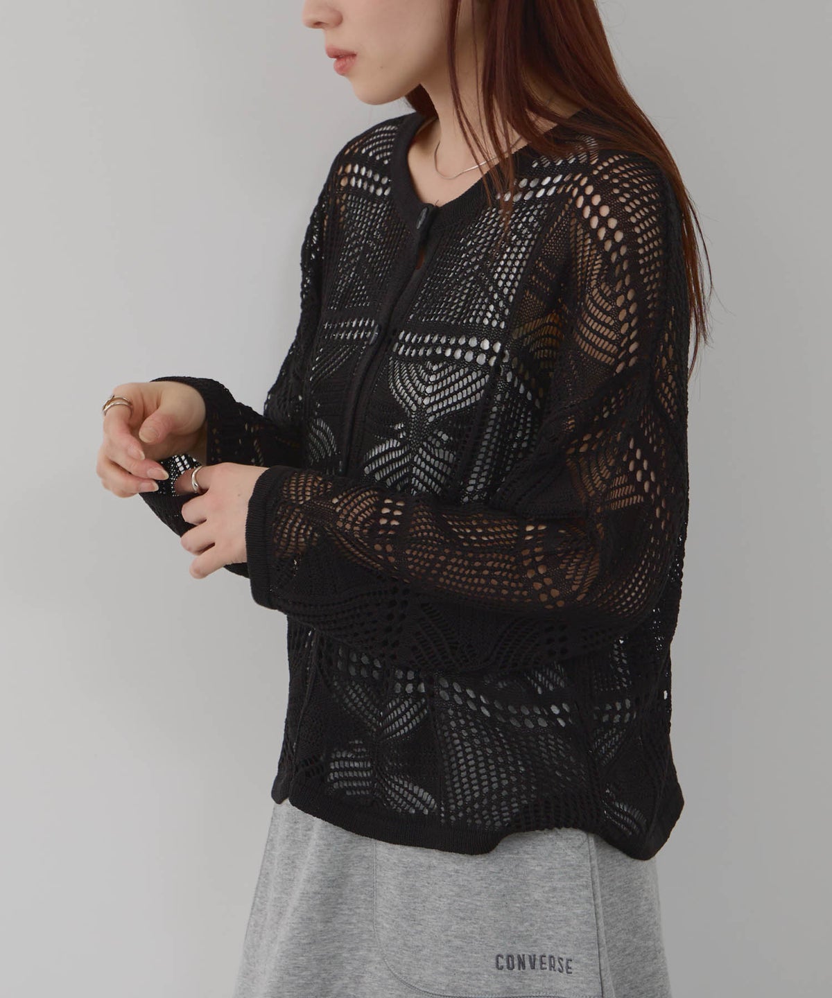 Free Nature クロシェ調 透かし編み ショートカーディガン レディース