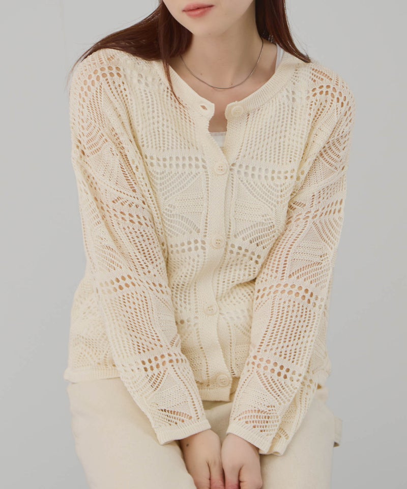 Free Nature クロシェ調 透かし編み ショートカーディガン レディース商品画像-8