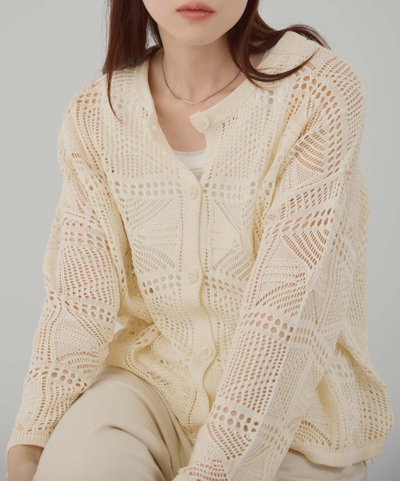 Free Nature クロシェ調 透かし編み ショートカーディガン レディース商品画像-9